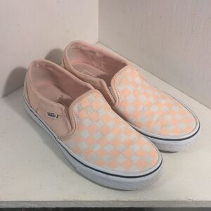 Vans Slip-On Checkerboard Sneakers in Peach and White